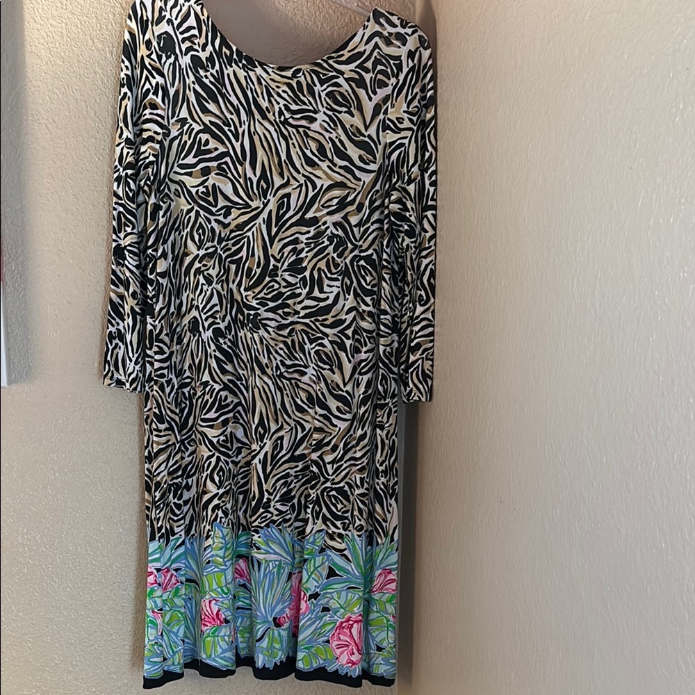 Lilly Pulitzer Black and White Sheath Dress 3/4 Sleeve Scoop Neck
